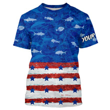 Load image into Gallery viewer, American flag patriotic saltwater fishing blue camo Custom Long Sleeve Tournament Fishing Shirts NQS5009