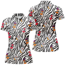 Load image into Gallery viewer, Halloween flamingo Womens golf polos shirts custom black and white zebra pattern golf tees for women NQS6465