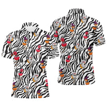 Load image into Gallery viewer, Halloween flamingo Mens golf polos shirts custom black and white zebra pattern golf tees for mens NQS6465