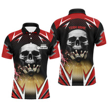 Load image into Gallery viewer, Red and black Bowling skull polo shirts for men custom Bowling ball pins Team League Jerseys NQS6251