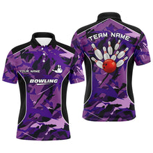 Load image into Gallery viewer, Mens polo bowling shirts Custom bowling ball and pins purple camo Bowling Team Jersey for men NQS6488