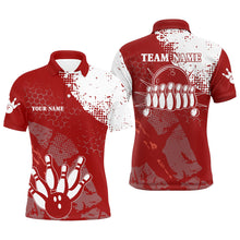 Load image into Gallery viewer, Red and white Mens polo bowling shirts Custom retro bowling ball pins bowling team league jerseys NQS6500