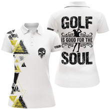Load image into Gallery viewer, Personalized black yellow triangle custom white Womens golf polo shirts golf is good for the soul NQS6305