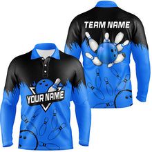 Load image into Gallery viewer, Mens Bowling polo shirts Custom black and blue Bowling Team league Jerseys, bowling gifts for bowlers NQS7248