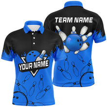 Load image into Gallery viewer, Mens Bowling polo shirts Custom black and blue Bowling Team league Jerseys, bowling gifts for bowlers NQS7248