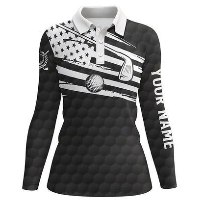Black & White Women golf polo shirt custom American flag team golf shirts, patriot golf tops for women NQS7259
