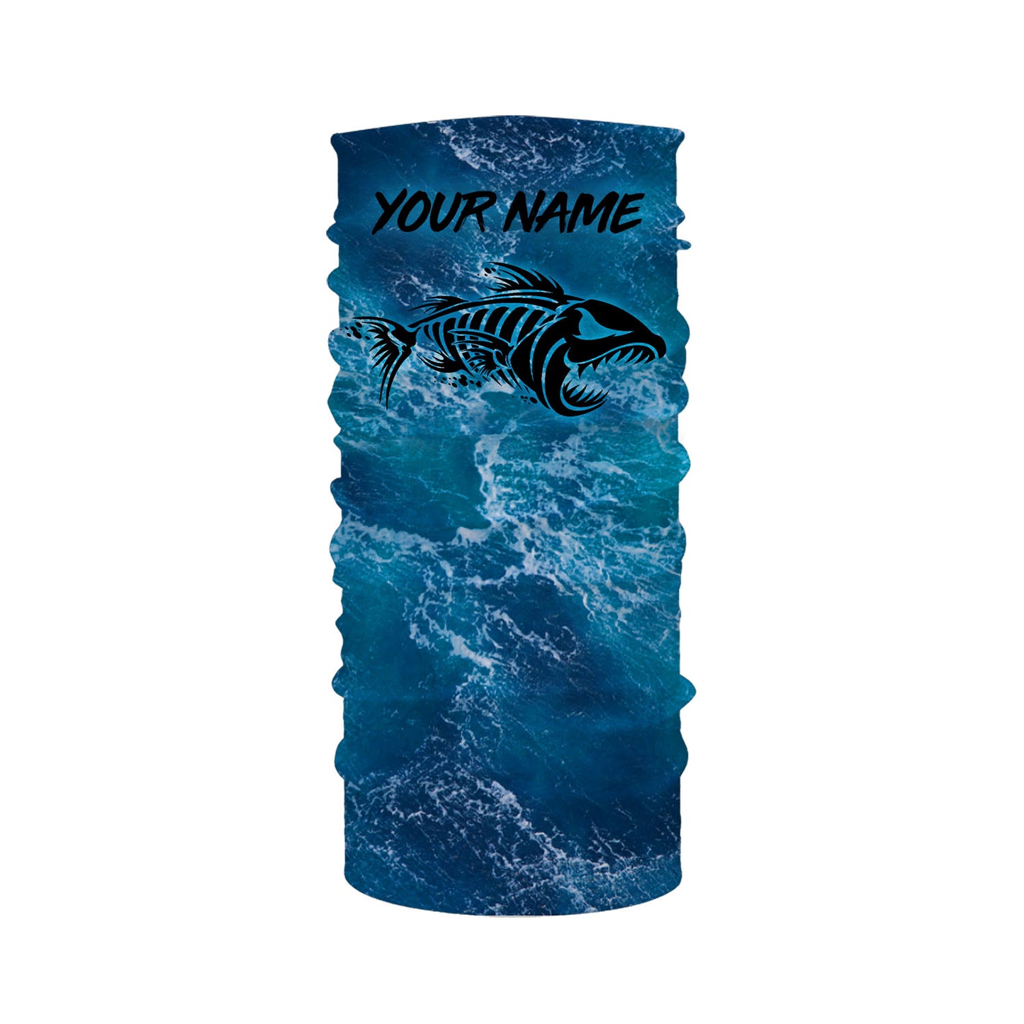 Custom blue ocean fish bone Saltwater Long sleeve Fishing Shirts UV Protection, Sea wave camo Fishing Shirts - NQS2079