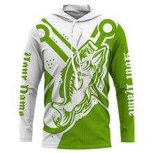Load image into Gallery viewer, Largemouth bass fishing tattoo fish on Custom Name performance long sleeve fishing shirt | Green NQS3747