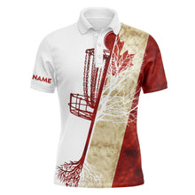 Load image into Gallery viewer, Mens disc golf polo shirt custom name Canadian flag disc golf basket, personalized disc golf shirts NQS4739