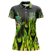 Load image into Gallery viewer, Women golf polo shirts Green clover skull St Patrick's Day golf shirts custom green fire golf apparel NQS7055