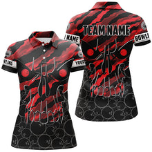 Load image into Gallery viewer, Personalized Skull Bowling polo Shirt for women Custom Team's Name Red camo Bowler Jerseys NQS7321