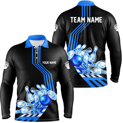 Men Bowling Polo Shirt Custom Bowling Team league Jerseys, gifts for bowlers | Blue NQS7070
