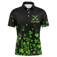 Load image into Gallery viewer, Mens golf polo shirts custom green clover St Patrick's Day black pattern golf polos shirt for men NQS7183