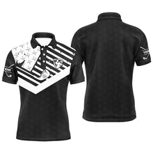 Load image into Gallery viewer, Black white Mens golf polo shirt custom American flag golf clubs patriotic golf polo shirts for men NQS5329