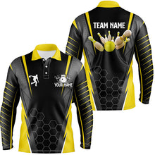 Load image into Gallery viewer, Black Men's Bowling polo Shirt Custom Name mens Bowlers Jersey, team bowling outfits | Yellow NQS6504