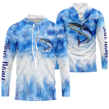 Load image into Gallery viewer, Wahoo saltwater fishing blue sea camo Custom Name sun protection UPF long sleeves fishing jersey shirt NQS3540