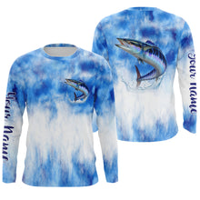 Load image into Gallery viewer, Wahoo saltwater fishing blue sea camo Custom Name sun protection UPF long sleeves fishing jersey shirt NQS3540