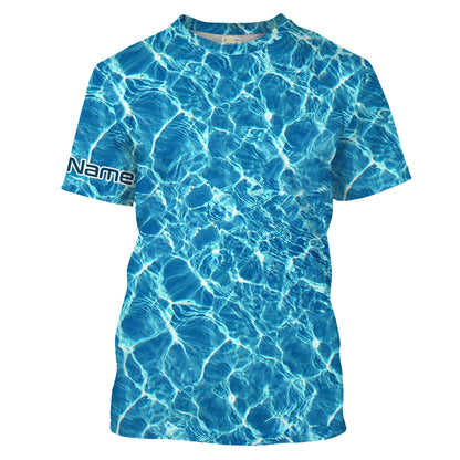 Custom Saltwater Long sleeve Fishing Shirts UV Protection, Blue Ocean Sea wave camo Fishing Shirts - NQS2173