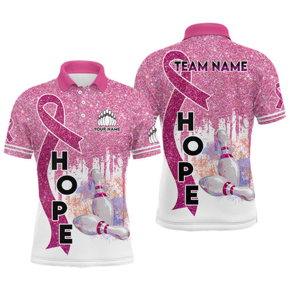 Pink glitter ribbon breast cancer awareness bowling jerseys Custom Team Bowling Polo Shirt for men NQS6555