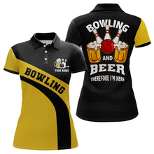 Load image into Gallery viewer, Bowling team Polo shirt for women custom black and yellow bowling and beer therefore I'm here NQS6566