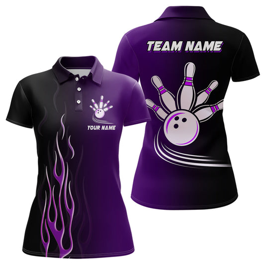 Gradient black purple bowling league jerseys custom Women Bowling Polo Shirts, gifts for bowling team NQS7056