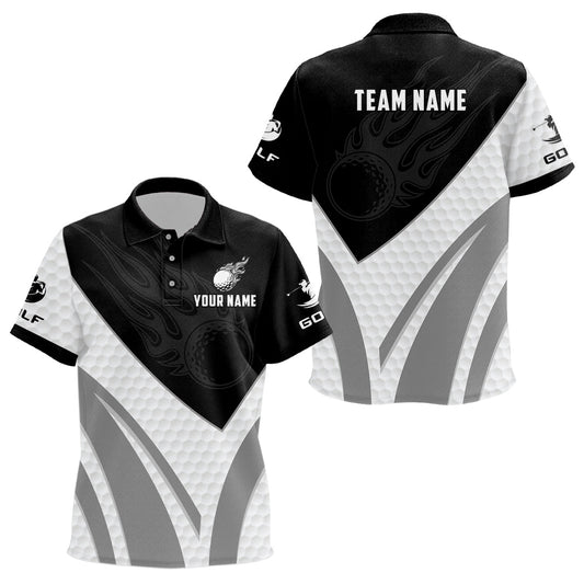 Black and white Kid golf polo shirts custom golf ball fire Kid printed golf shirts NQS7063