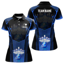 Load image into Gallery viewer, Women Bowling Polo Shirts Custom Bowling ball and pins Team league Jerseys, gifts for bowlers | Blue NQS7071