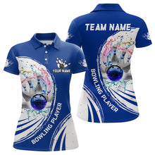 Load image into Gallery viewer, Women Bowling Polo Shirts Custom water bowling ball pins Bowling Team Jersey, gift for Bowlers | Blue NQS7194