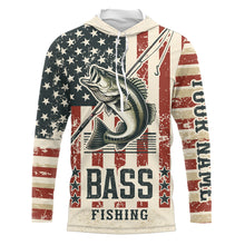 Load image into Gallery viewer, Largemouth Bass fishing vintage American flag Custom performance patriotic long sleeve fishing shirts NQS7199