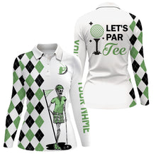 Load image into Gallery viewer, Black and green argyle pattern Women golf polo shirts custom Let's par tee skull golf gifts for ladies NQS6918