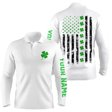 Load image into Gallery viewer, Mens golf polos shirts custom American flag green shamrock st patrick's day patriotic Mens golf top NQS7041