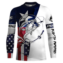 Load image into Gallery viewer, Bass Fishing TX and USA flag 3D Full printing Shirts - Personalized Fishing gift, Men's Performance Fishing Shirts FSD2201