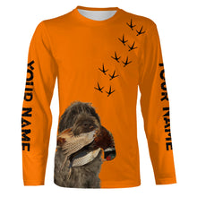 Load image into Gallery viewer, Pointing Dogs Breeds Pheasant Hunting Custom Name Blaze Orange Long Sleeve Shirts for Bird Hunter FSD4018