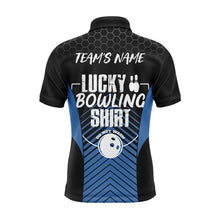 Load image into Gallery viewer, Lucky Bowling Shirt, Funny Blue Polo Bowling Shirt for Men, Custom Team's Name Bowler Jersey NBP122
