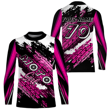 MotoGirl Custom Motocross Jersey UPF30+ Adult&Kid Pink Dirt Bike Racing Off-Road MX Motorcycle| NMS848