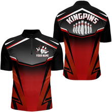 Load image into Gallery viewer, Custom Bowling Shirt for Men, Kingpins Red Quarter-Zip Bowling Shirt with Name, Men Bowlers Jersey NBZ180