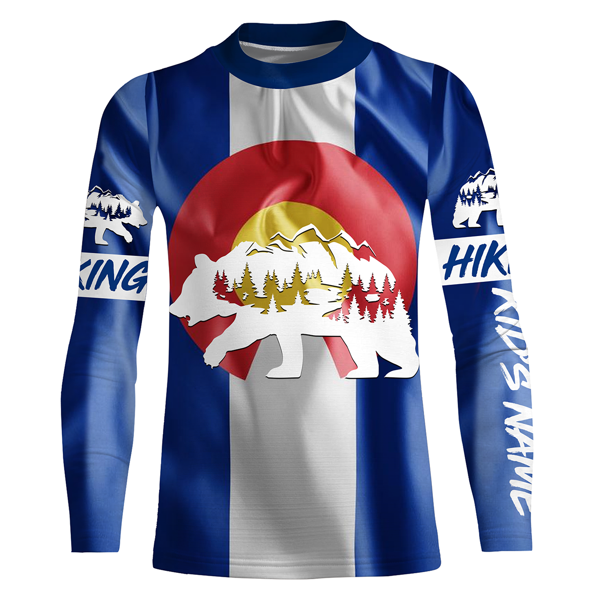 CO Hiking Custom Colorado Flag Bear in Forest Hiker Custom Name Sun Protection UPF30+ Gift for Hikers| SP30