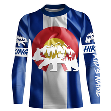Load image into Gallery viewer, CO Hiking Custom Colorado Flag Bear in Forest Hiker Custom Name Sun Protection UPF30+ Gift for Hikers| SP30