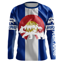 Load image into Gallery viewer, CO Hiking Custom Colorado Flag Bear in Forest Hiker Custom Name Sun Protection UPF30+ Gift for Hikers| SP30