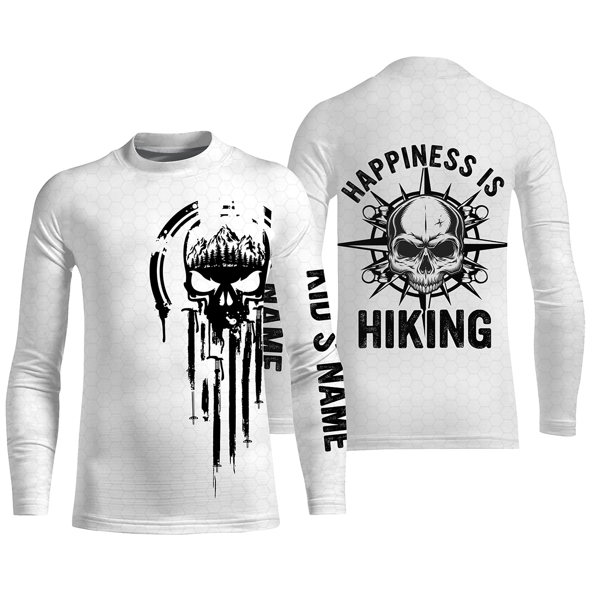 Happiness is Hiking Skull Hiker Shirt Hiking Gifts for Dad Hikers Custom Name Sun Protection Hiking Shirts SP5