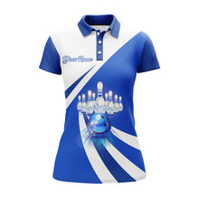 Load image into Gallery viewer, Custom Bowling Polo Shirt for Women Blue Bowling Jersey With Name Ladies Bowling Team League Shirt BDT87