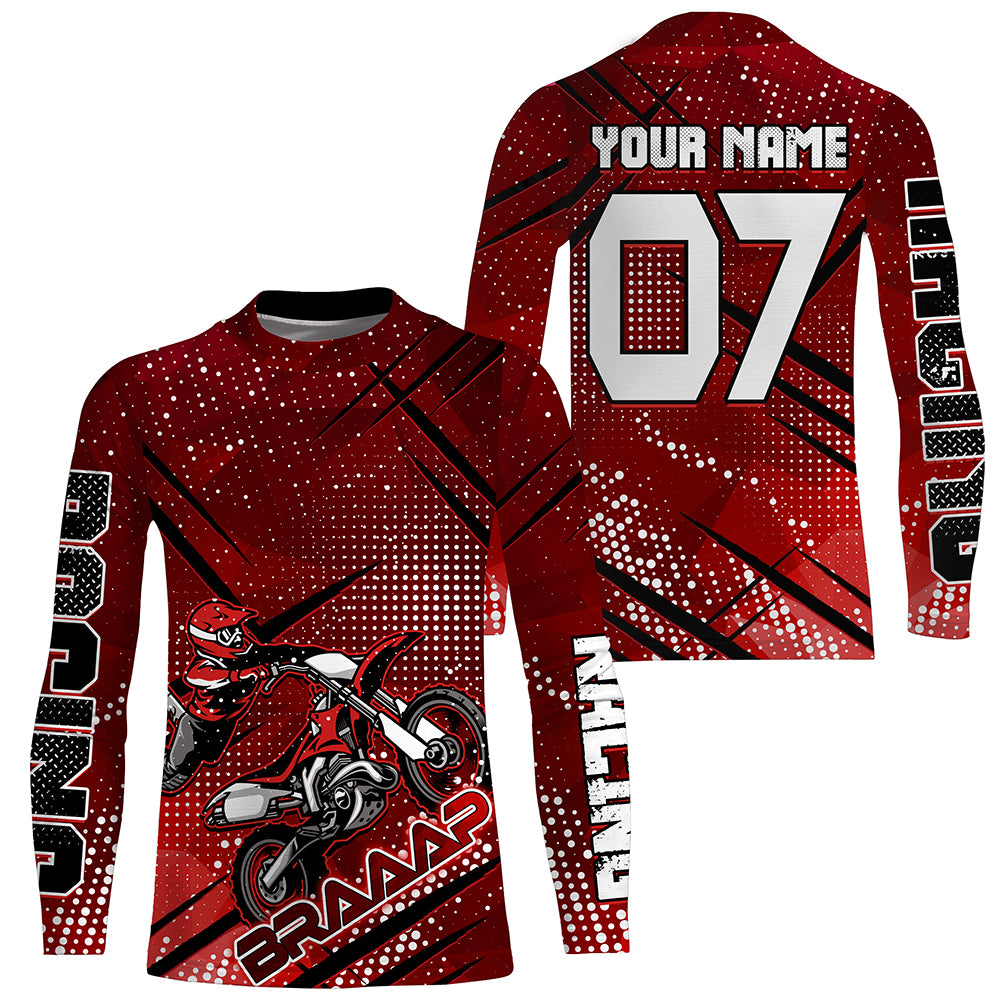 Custom Dirt Bike Jersey Red UPF30+ Braaap Motocross Shirt Men Women Kid MX SX Riding Motorcycle  PDT552
