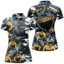 Load image into Gallery viewer, Custom Bowling Shirt for Women Camo Navy Bowling Team Jersey Women's Bowling Polo Shirt BDT42