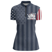 Load image into Gallery viewer, Custom Bowling Quarter Zip Shirt For Women USA Flag Bowling Jersey 1/4 Zip Bowling Team Shirt BDT50