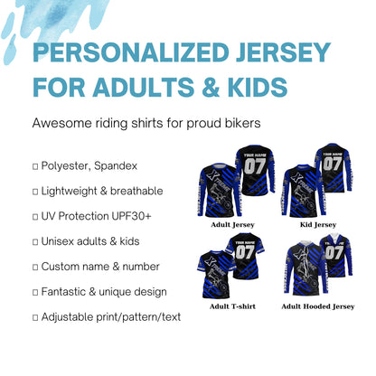 Xtreme customizable UPF30+ blue MX jersey for kid youth adult dirt bike racing shirt motorcycle PDT33