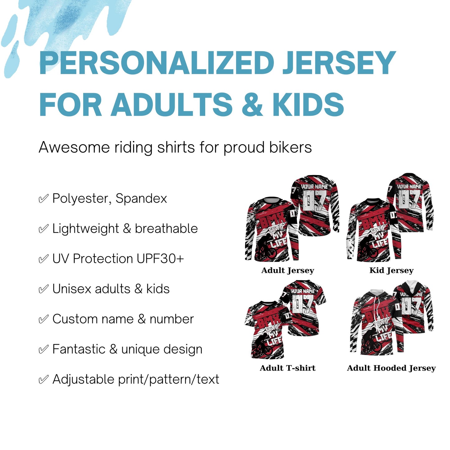 BMX Life Red BMX jerseys UPF30+ Off-road bike shirt Cycling gear Adult kid BMX bicycle clothes| SLC84