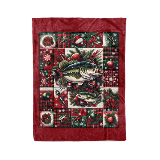 Christmas Largemouth Bass Fishing Fleece Blanket, Christmas Bass Fishing Gifts For Fisherman IPHW5670