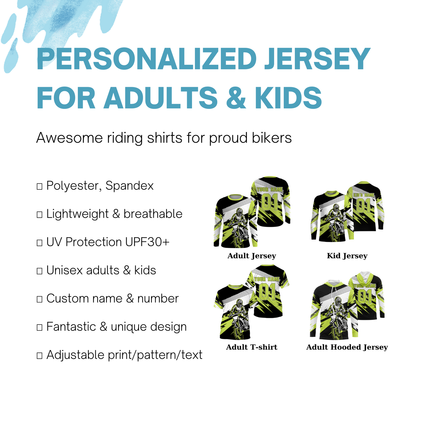 Custom Motocross Jersey UPF30+ Dirt Bike MX Racing Shirt Adult&Kid Off-Road Motorcycle Riders| NMS774