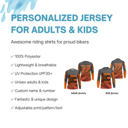 Kid&Adult Custom Motocross Jersey UPF30+ Orange Dirt Bike MX Racing Work Less Ride More NMS1230