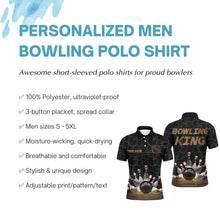 Load image into Gallery viewer, Bowling King Men Polo Shirt, Personalized Name Bowlers Jersey Short Sleeves NBP86